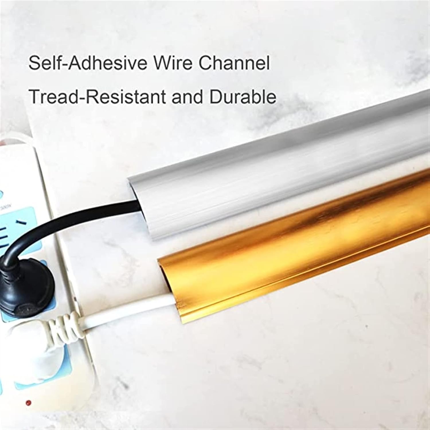 Gold Stainless Steel Cable Raceway, Self-Adhesive Waterproof Floor Cord Cover for Home & Office Cable Management, Size No.3 - Durable & Stylish Solution