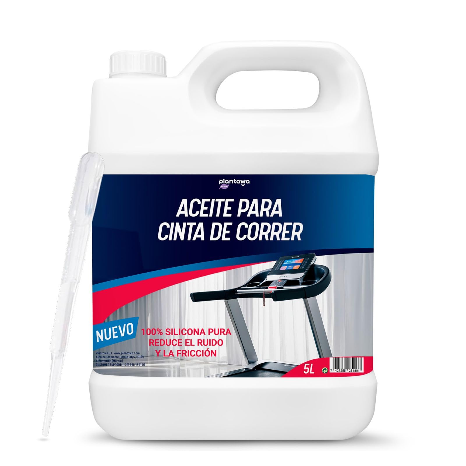 Plantawa Aceite para Cintas de Correr 5L | Lubricante Silicona Cinta Correr. Ideal para Gimnasios, Cintas Domésticas. Aplicación Precisa. Apto para todas las cintas de correr.