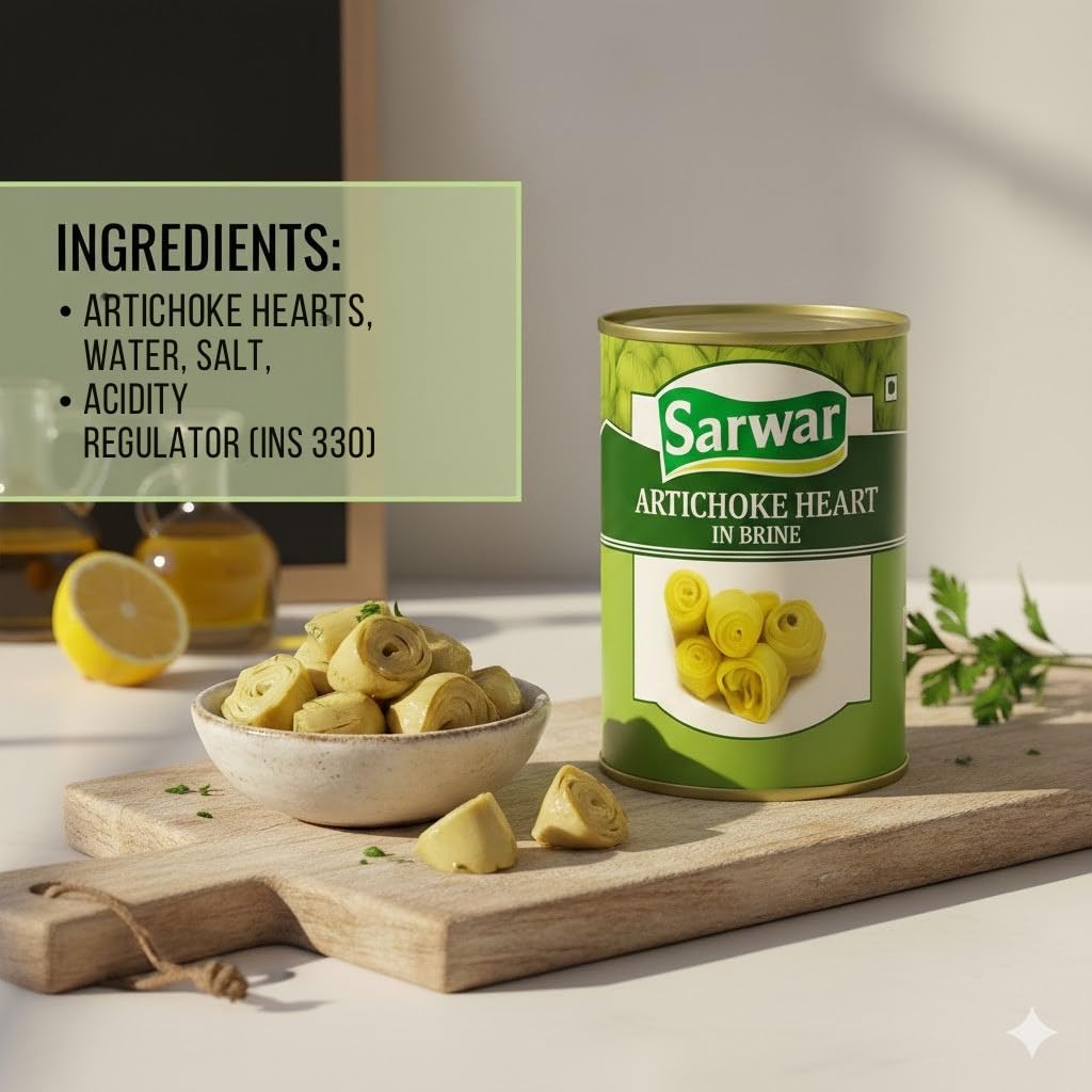 Sarwar Artichoke Hearts in Brine – 450g Can | Premium Tender Artichoke Hearts for Salads, Pasta, Pizza, Antipasti & Mediterranean Cooking | Ready to Eat 2
