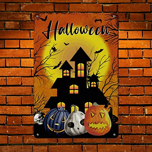 Plaque en métal citrouille effrayante Halloween murale