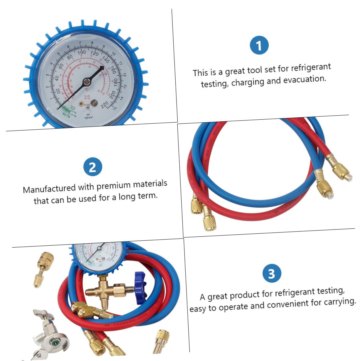 NUOBESTY Car Ac Gauge Set Pressure Manifold with Silicone Hoses Automotive Charging and Repair Tool Kit for Maintenance Random Color