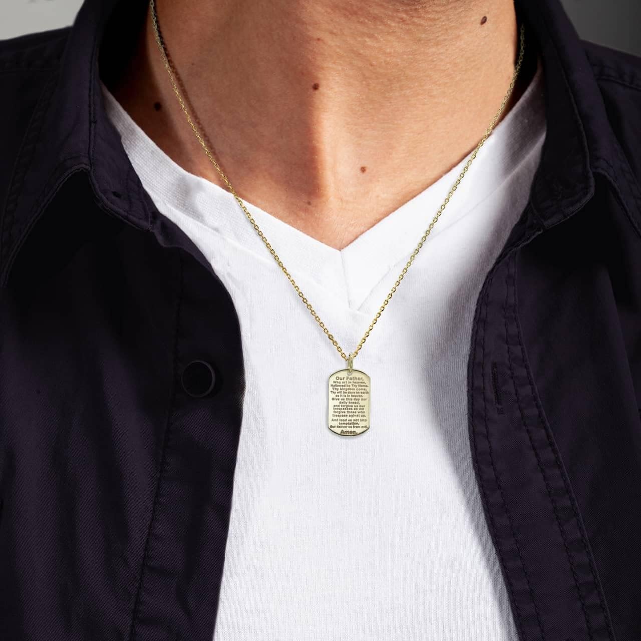 10K or 14K Yellow, White, or Rose Gold Personalized Name Lord's Prayer "Our Father" Bible Verse Dog Tag Style Pendant Custom Engraved Any Name