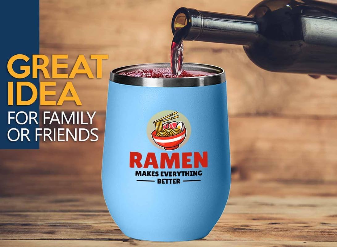 Ramen Lover Blue Edition Wine Tumbler 12oz - makes everything better - Food Lovers chicken pumpkin vegan pantry spicy noodles