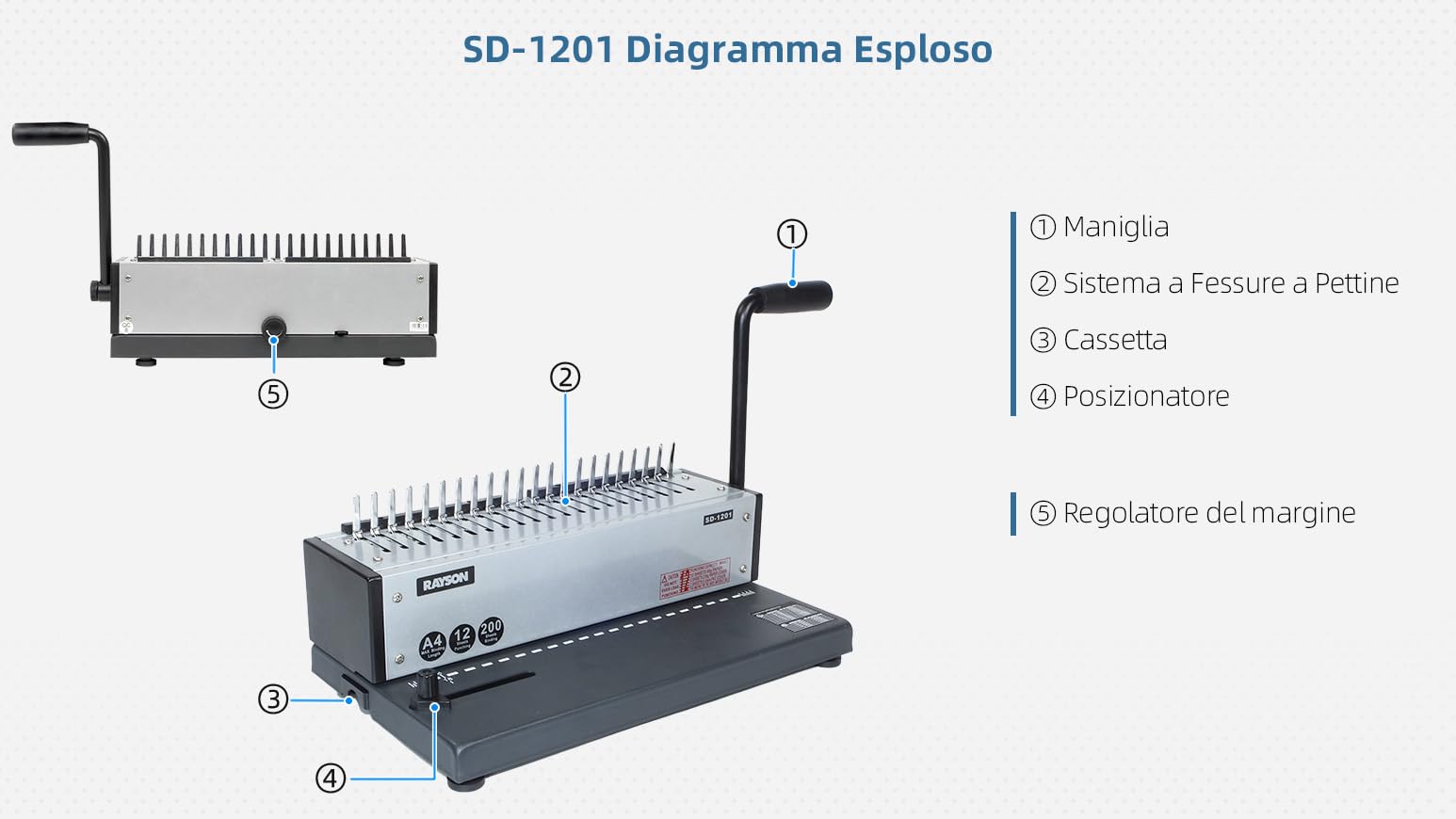 RAYSON SD-1201 Rilegatrice Spirale Plastica, 21 Fori, 120 Fogli