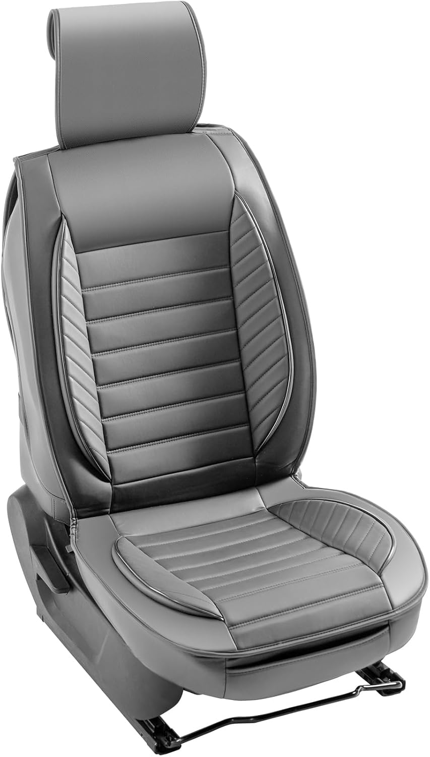 Gray Faux Leather Universal Car Seat Covers with Detachable Headrest