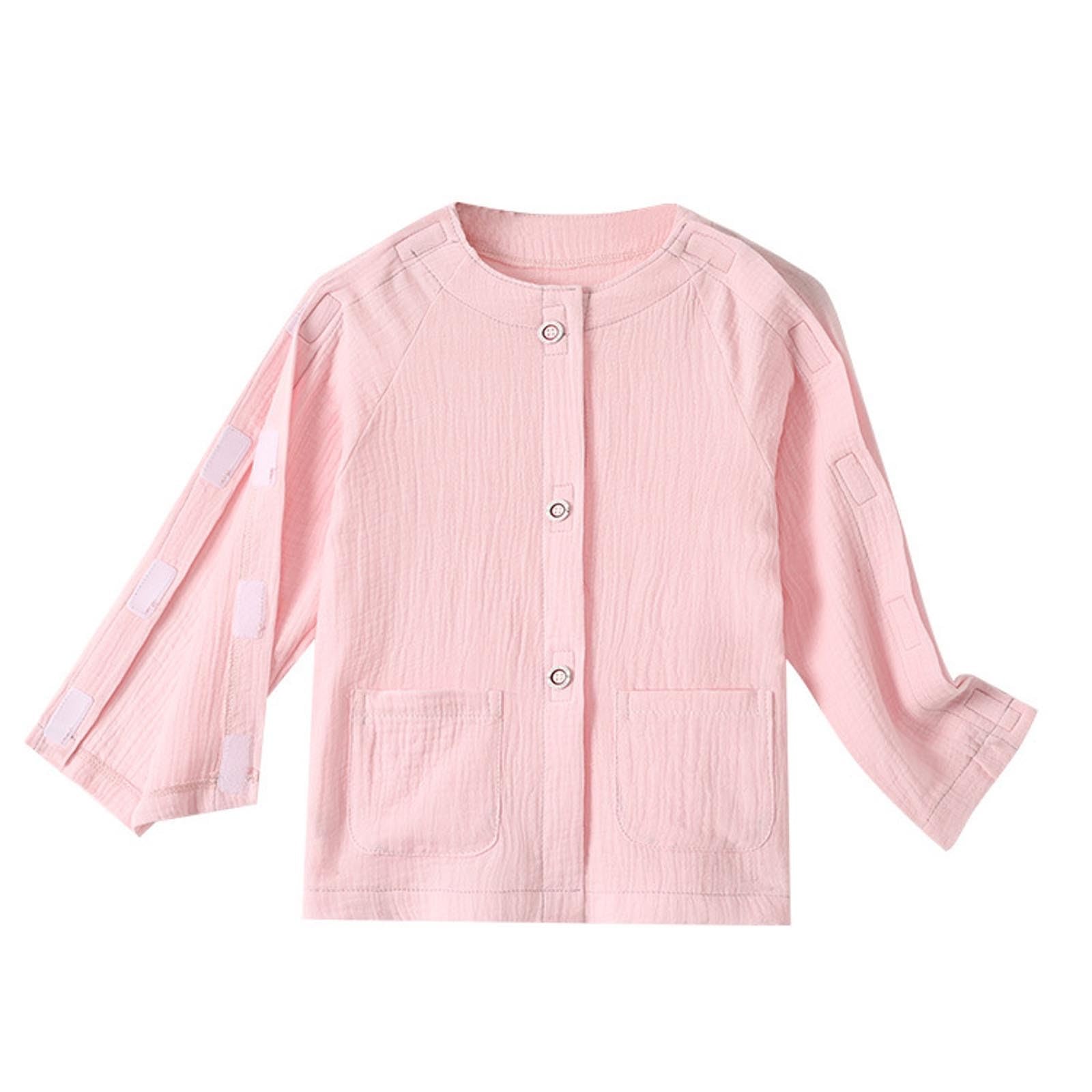 T-shirt unisexe à manches longues pour enfants avec épaulettes et tous les éléments de fixation adhésifs pour la récupération en cas de déchirure et de chimiothérapie
