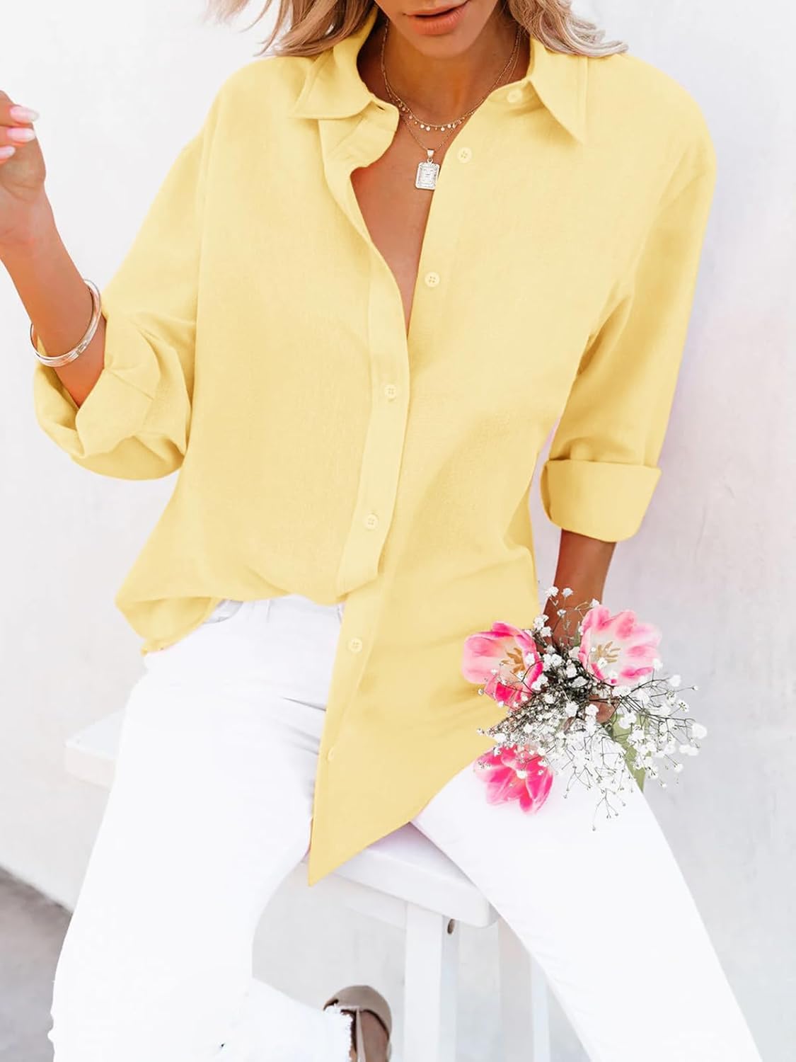 siliteelon Button Down Shirts for Women Dress Shirts Cotton Long Sleeve Collared Blouse Work Business Casual Tops - Image 3