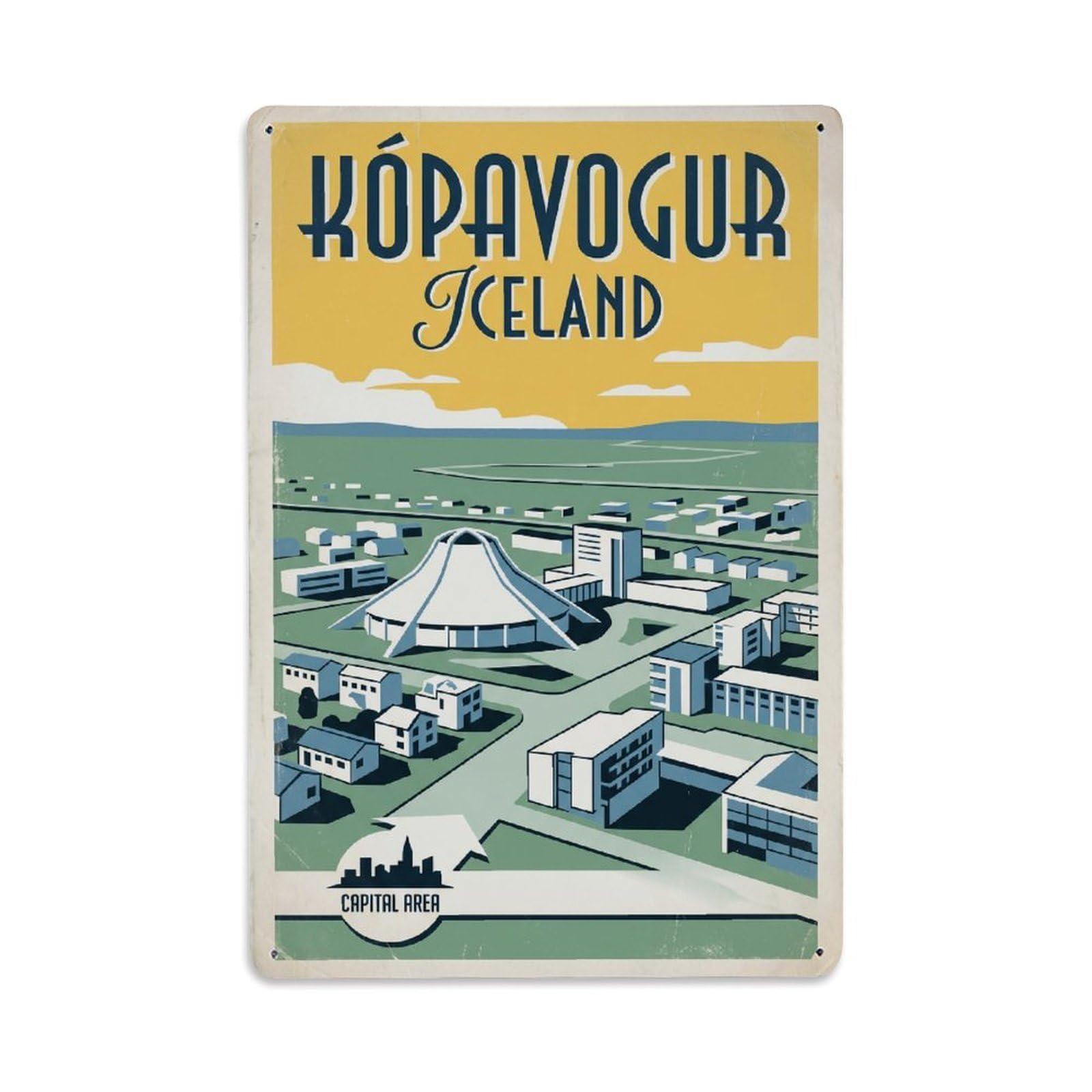 Gead 8X12inch Style Vintage Travel Kopavogur Iceland Valley Metal Tin Sign