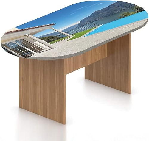 Miniatura 8 de XISUNYA Mantel ovalado ajustable, funda de poliéster con bordes elásticos italianos, protector de mesa con estampado de casas de piedra italianas,