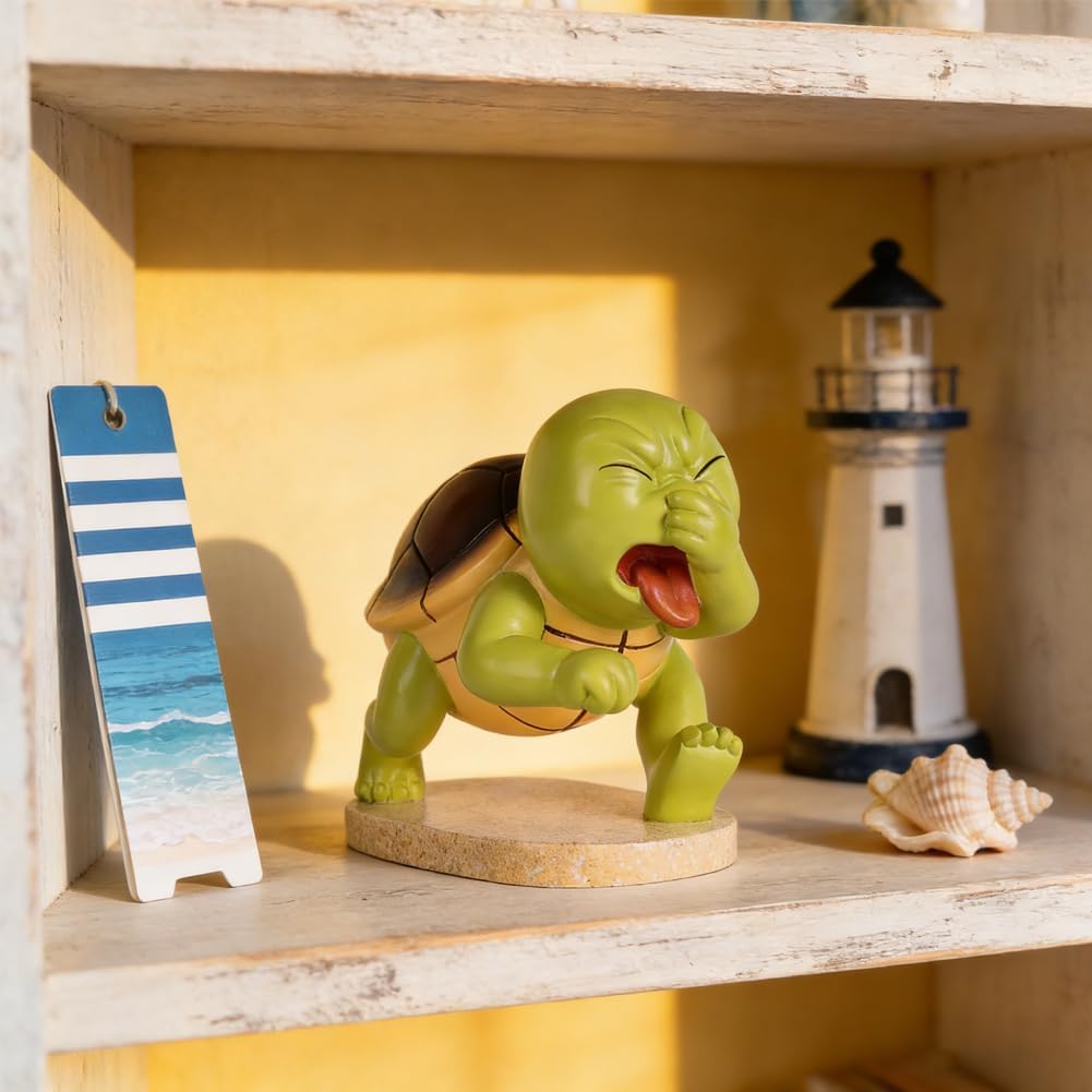 Funny Sea Turtle Holding Nose Bathroom Decor - Green Resin Turtle Figurine, Quirky Toilet Sculpture, Coastal Nautical Beach House Decor, Sea Lover Gift