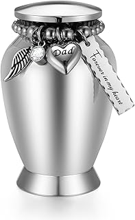 Small Urns for Dad 2.85 Inch Small Keepsake Urns with Cross Charm Mini Cremation Urns for Ashes Stainless Steel Memorial Ashes Keepsake-Forever in My Heart