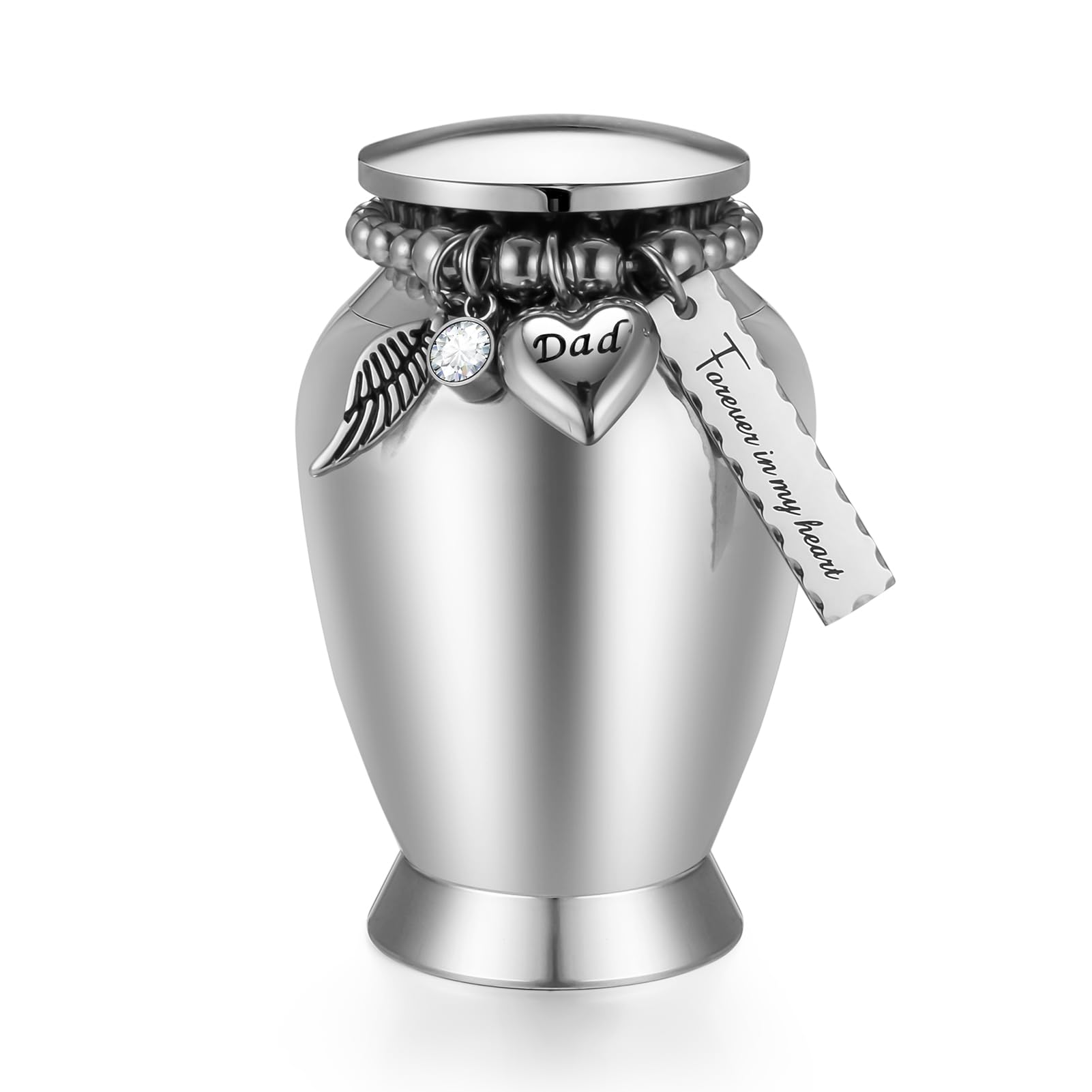 Small Urns for Dad 2.85 Inch Small Keepsake Urns with Cross Charm Mini Cremation Urns for Ashes Stainless Steel Memorial Ashes Keepsake-Forever in My