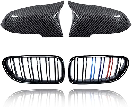 Astra Depot M-Color Grille Kidney Grill Side Mirror Cover Replacement for 14-18 BMW 6 Series F06 F12 F13 Gloss Black Carbon Fiber