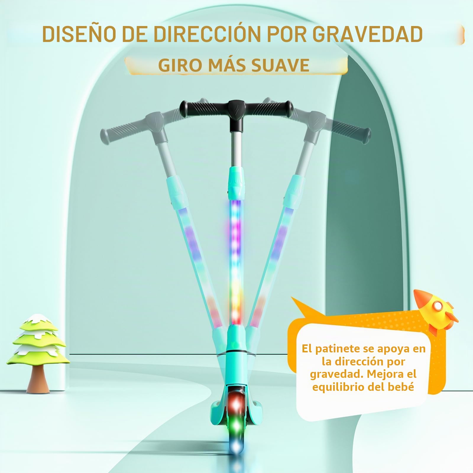 SISIGAD - Patinete eléctrico Infantil de 6 a 8 a 10 años, eléctrico para niños, 5,3 Pulgadas, con luz LED Colorida y 3 Alturas Ajustables, Scooter eléctrico para niños, Carga máxima 70 kg, Velocidad