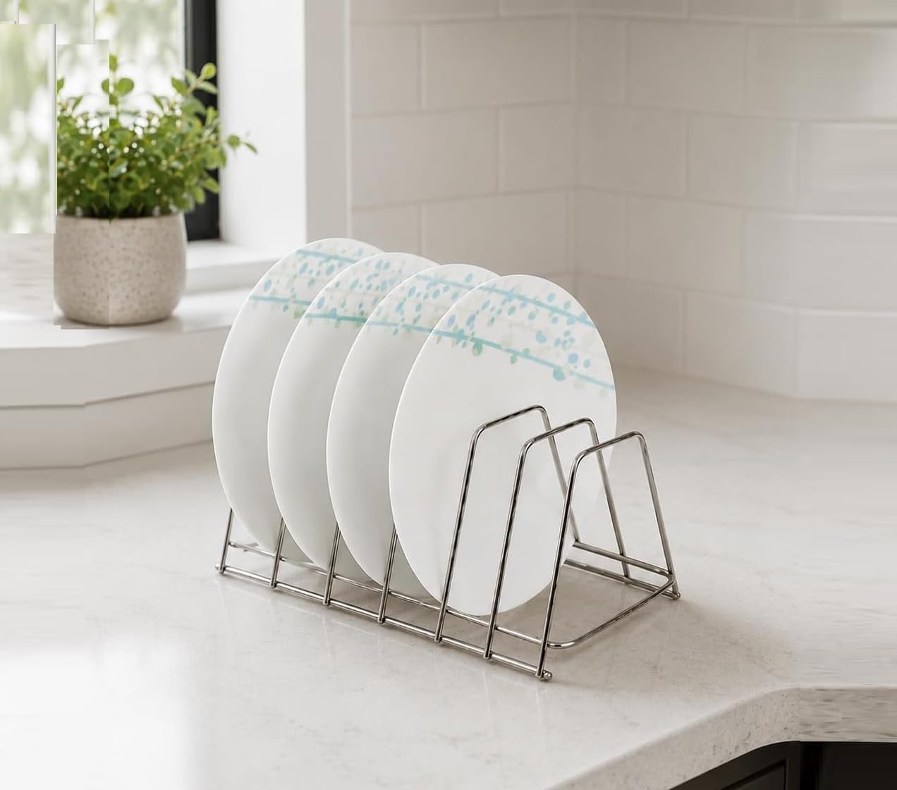 NH10 DESIGNS Steeliness Steel Dish Rack Plate Stand For 6 Layer Table Stand, Plates Holder Kitchen,Kitchen Rack,Stainless (Pack Of One, Nhspcountertop, Floating Shelves)-image-10