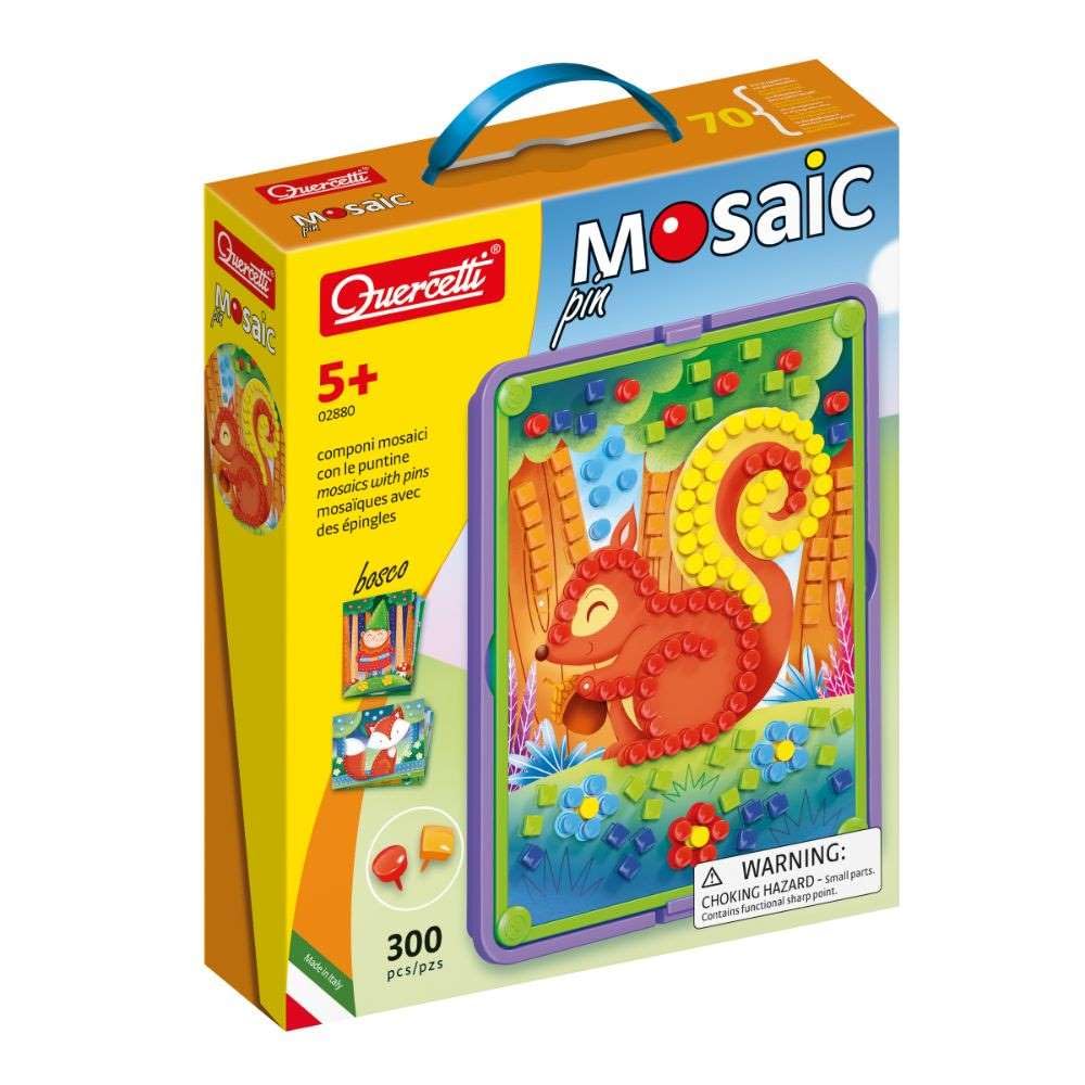 Quercetti Mosaic Pin Bosco, 300 Coloured Pins for Children 5+, Montessori Games Create Mosaics with Illustrations, Girl Gift 5 Years, Board Games Children, Educational Games 5 Years Old