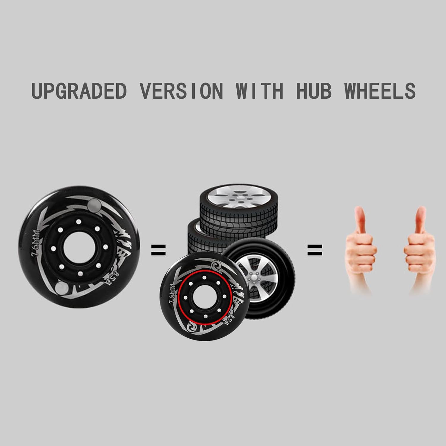 Roues de Patins à Roues alignées 72 mm/76 mm/80 mm, dureté 85A, pour Roues de Rechange de Hockey en Ligne en extérieur, Lot de 8, Noir Argent, 76 mm