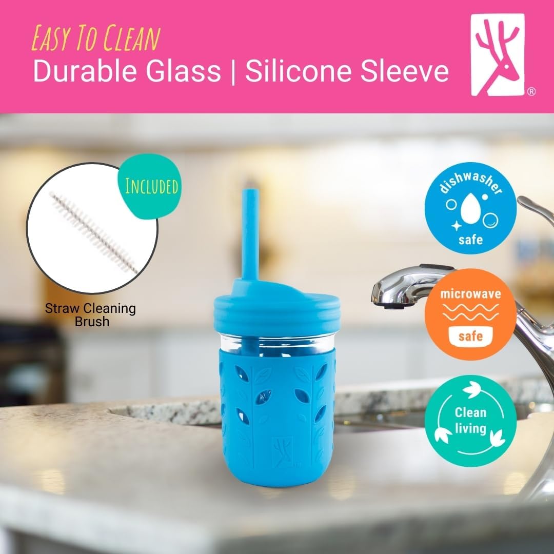 Elk and Friends Bekers voor kinderen en peuters | De originele glazen metselaarpotten 8 oz met siliconen mouwen en siliconen rietjes met stoppers | Smoothie Cups | Morsbestendige drinkbekers voor Elk and Friends Bekers voor kinderen en peuters | De originele glazen metselaarpotten 8 oz met siliconen mouwen en siliconen rietjes met stoppers | Smoothie Cups | Morsbestendige drinkbekers voor