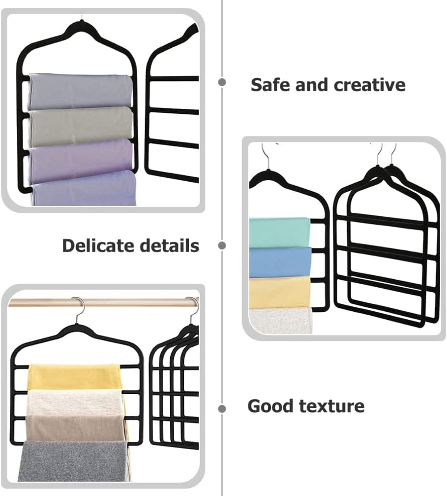 Cabilock Multi-Layer Pants Hangers Space Saving Hangers for Wardrobe 5 Pack Black Tie