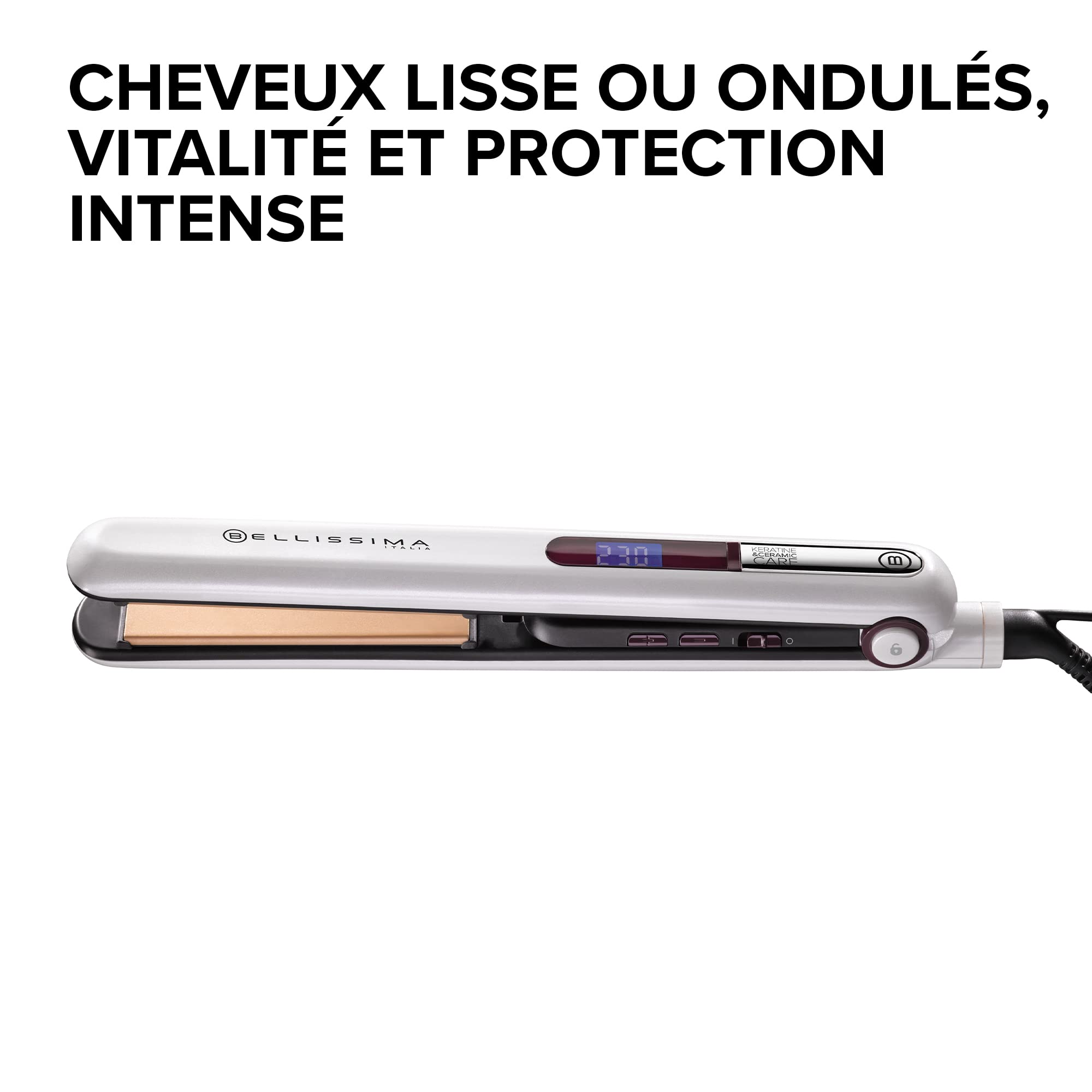 Bellissima Creativity Lisseur Cheveux B9 400 - Revêtement en Céramique et Kératine - Lissage ou Bouclage Rapide - Design Arrondi, Réglage Numérique Température - Pour Tous Types de Cheveux