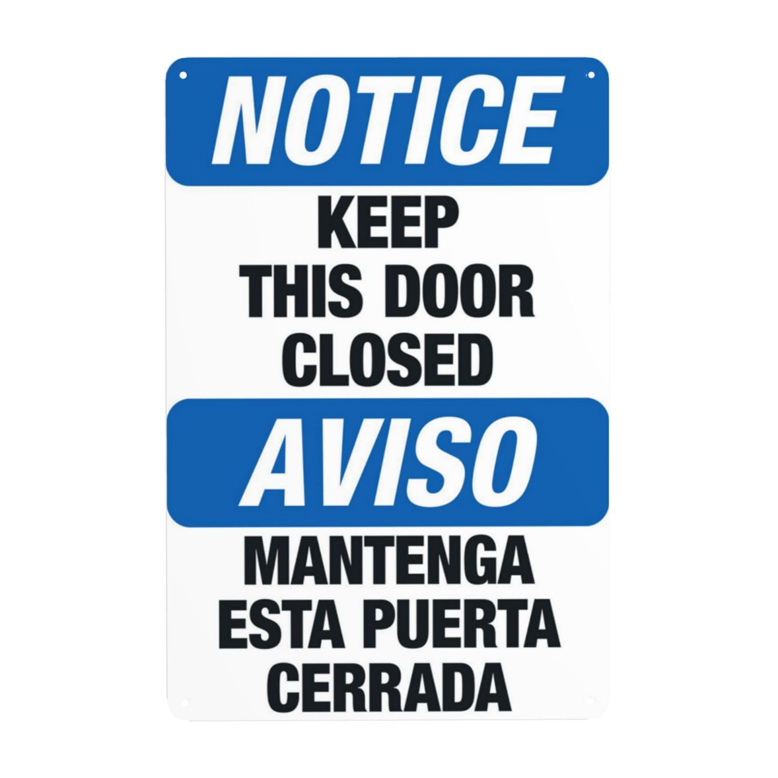 Keep This Door Closed Bilingual Vintage Metal Notice Warning Sign 12x8 Inch