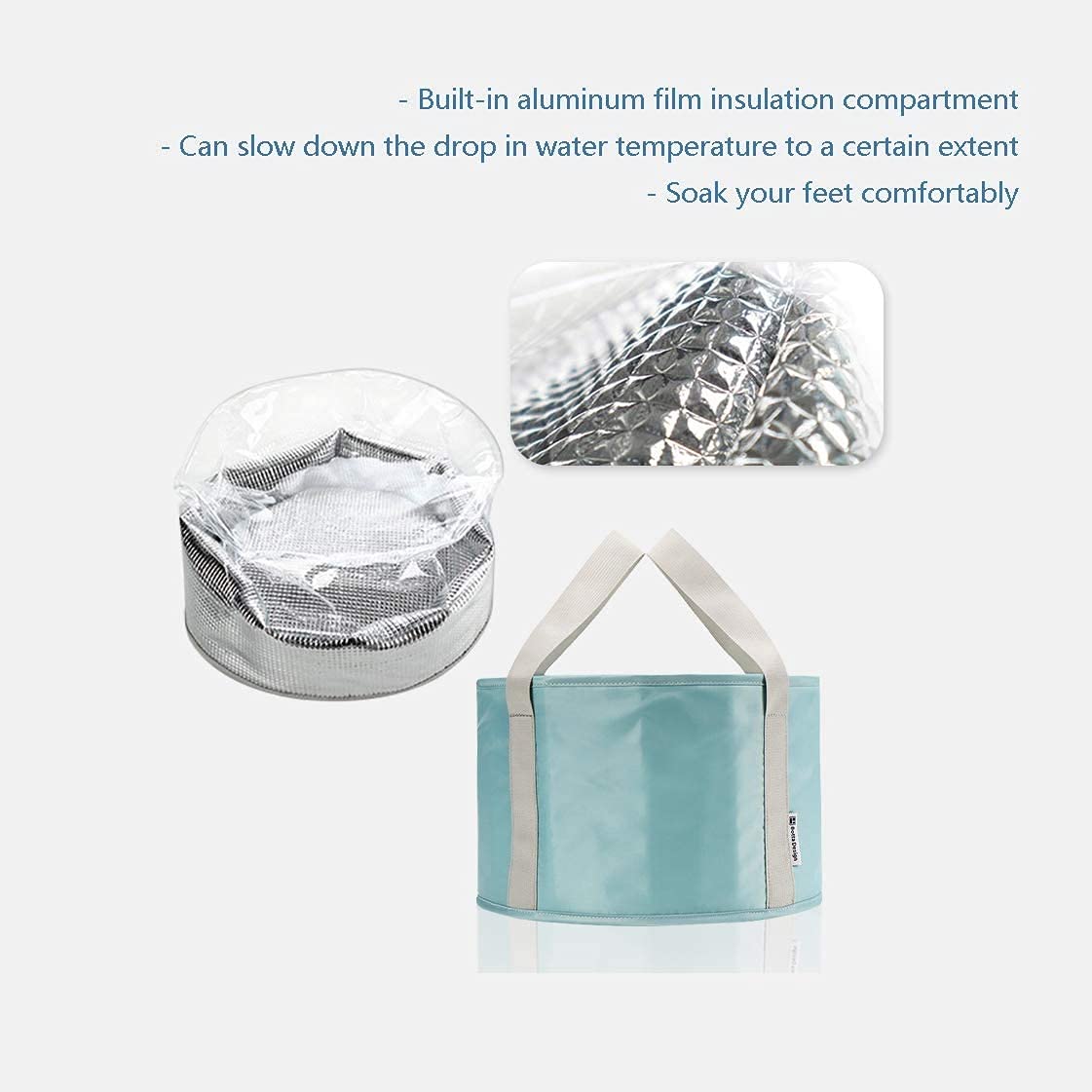 6L Film d'aluminium Portable de seau pliante Pliant Sac de trempage de pied en plein air Camping Pique-nique Randonnée Pêche Bassin de course Vasque de voyage Conteneur 31 * 31 * 20cm