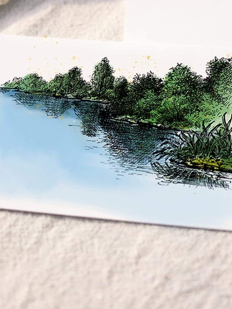 Tree Lake Scenery Background Clear Stamps for Card Making Decoration DIY Scrapbooking, River Scene Silicone Transparent Seal Stamps for Embossing Album Decor Craft.