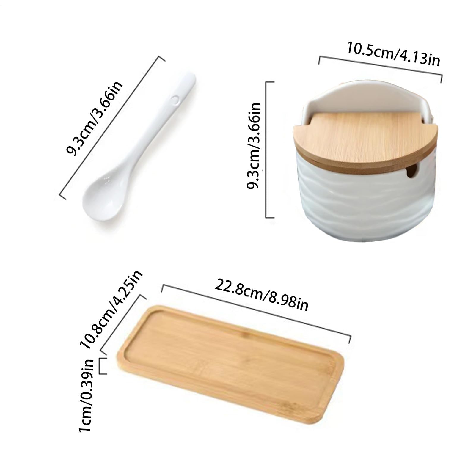 Salzbehälter-Set aus Keramik mit Holzdeckel - 2 Gewürzdosen mit Löffel für Küche, Restaurant & Esstisch - Perfekt zum Aufbewahren von Gewürzen & Gewürzen