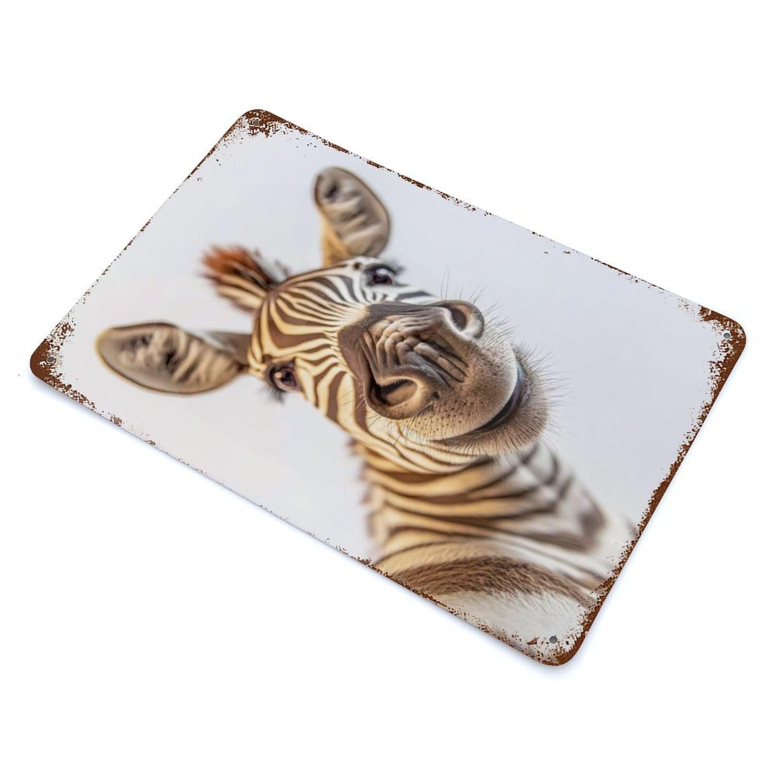 Vintage Rust Metal Sign Smiling Zebra Selfie 11.8"x7.9", Shabby Chic Decor for Cafe, Home Bar And Lounge Decor