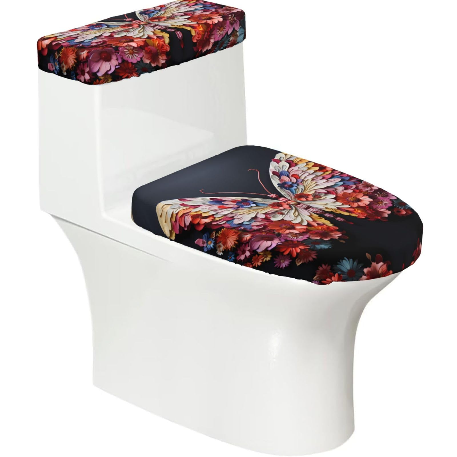 Mrowyc Black Petal Butterfly Printed Toilet Seat Set - Set Of 2 - Universal Toilet Seat Cover - Housewarming Birthday Christmas Gift