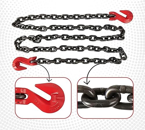 Miniatura 5 de Mytee Products Paquete de 4 cadenas de transporte G80 negras de 12 pulgada x 10 pies con ganchos de agarre de horquilla, límite de carga de trabajo