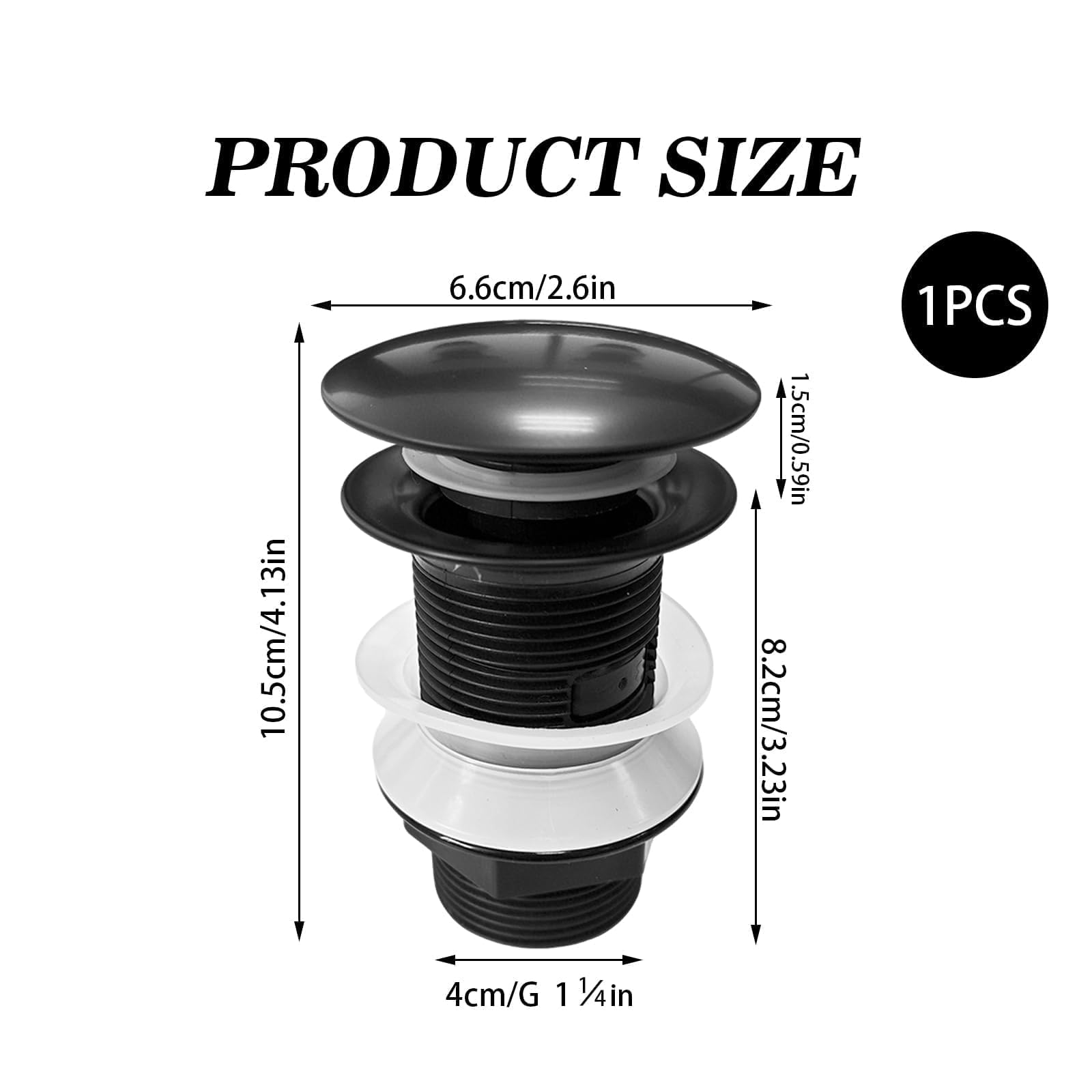 Piletta Lavabo Senza Troppopieno Universale 1 1/4“ Pollice - Valvola di Scarico Click Clack per Lavabo e Bidet in Nero, Facile Installazione e Drenaggio Rapido, Materiali di Alta Qualità