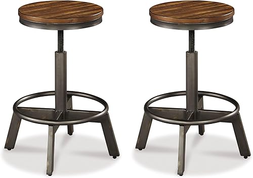 Signature Design by Ashley Torjin Taburete industrial de 24 pulgadas de altura ajustable, 2 unidades, marrón Marrón,Blanco,Gris