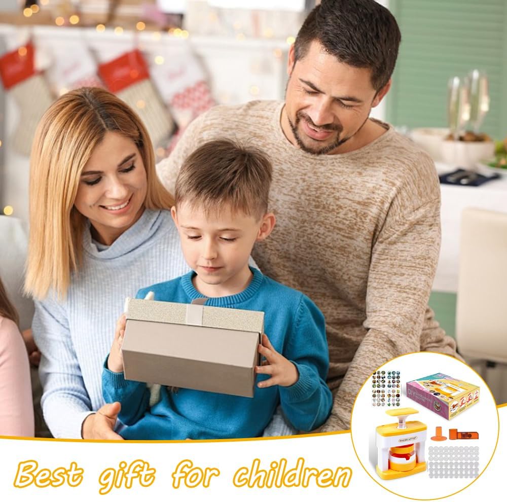 Badge Making Kit for Kids, 55mm Badge Making Machine with 48 Pcs Button Parts, Cute Stickers, Circle Cutter, Kids Button Maker Machine, Fun DIY Badge Maker for Kids Birthday Christmas Gifts