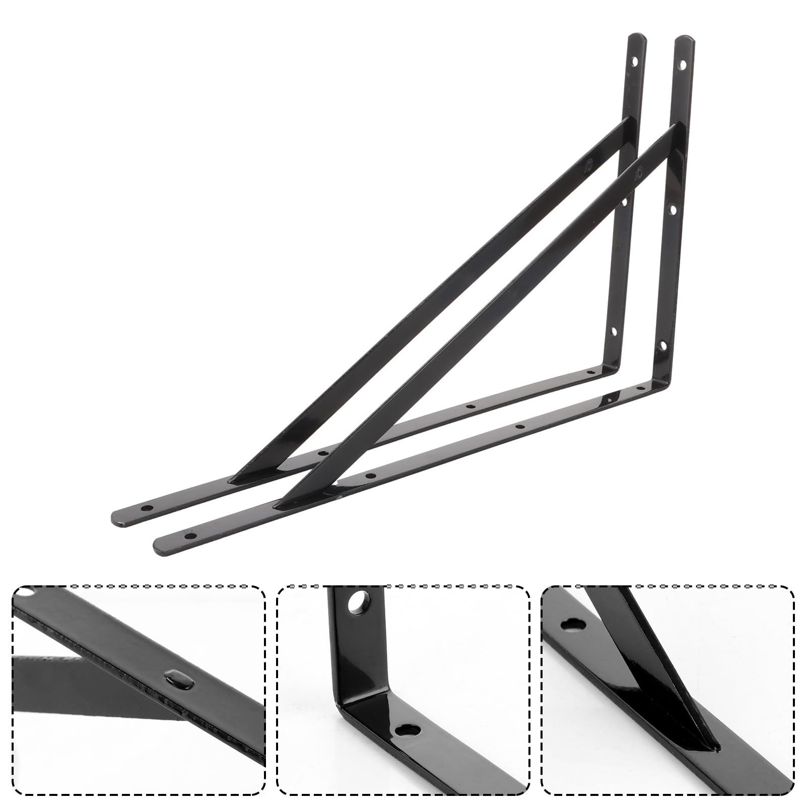 Lot de 12 supports d'étagère - 400 x 250 mm - En métal noir - Pour charges lourdes