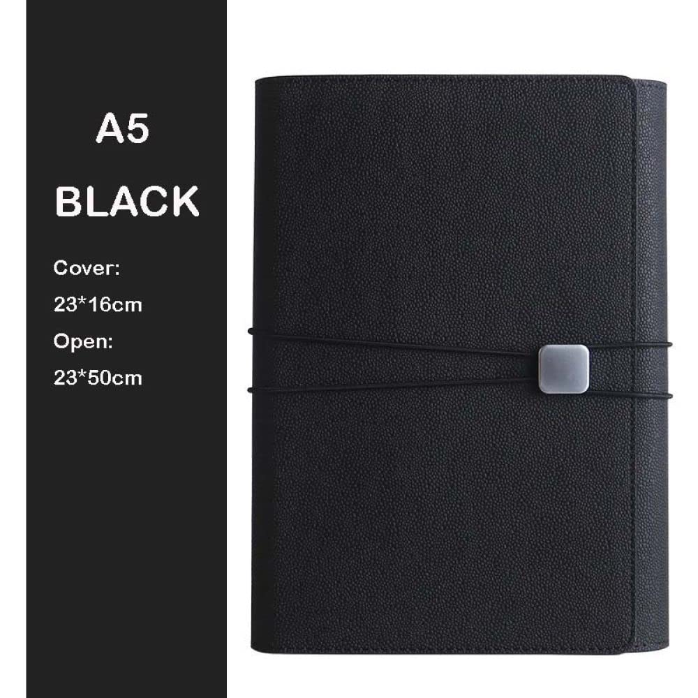 A5 Cuaderno creativo de hojas sueltas Bloc de notas multifunción Cuenta de mano de negocios Estuche de cuero Cubierta protectora para portátil,Black,1pcs