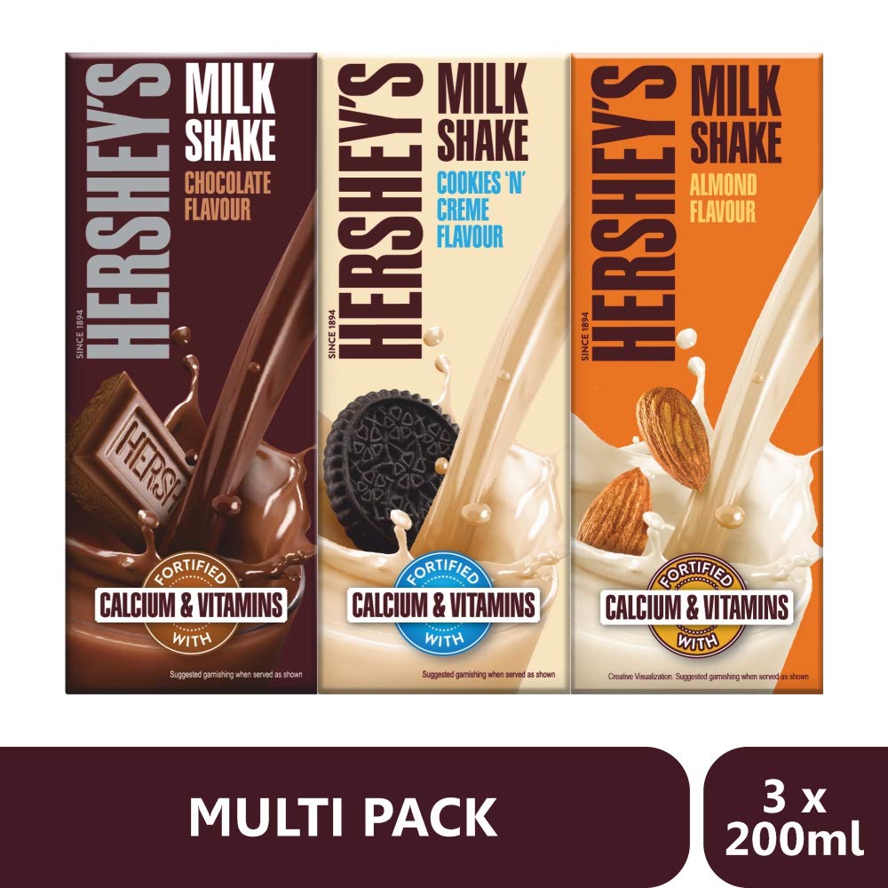 Hershey's Milkshake -Combo of Chocolate 200 ml + Cookies & Creme 200 ml + Strawberry 200 ml - ( Pack of 3 ) - Image 2 thumbnail