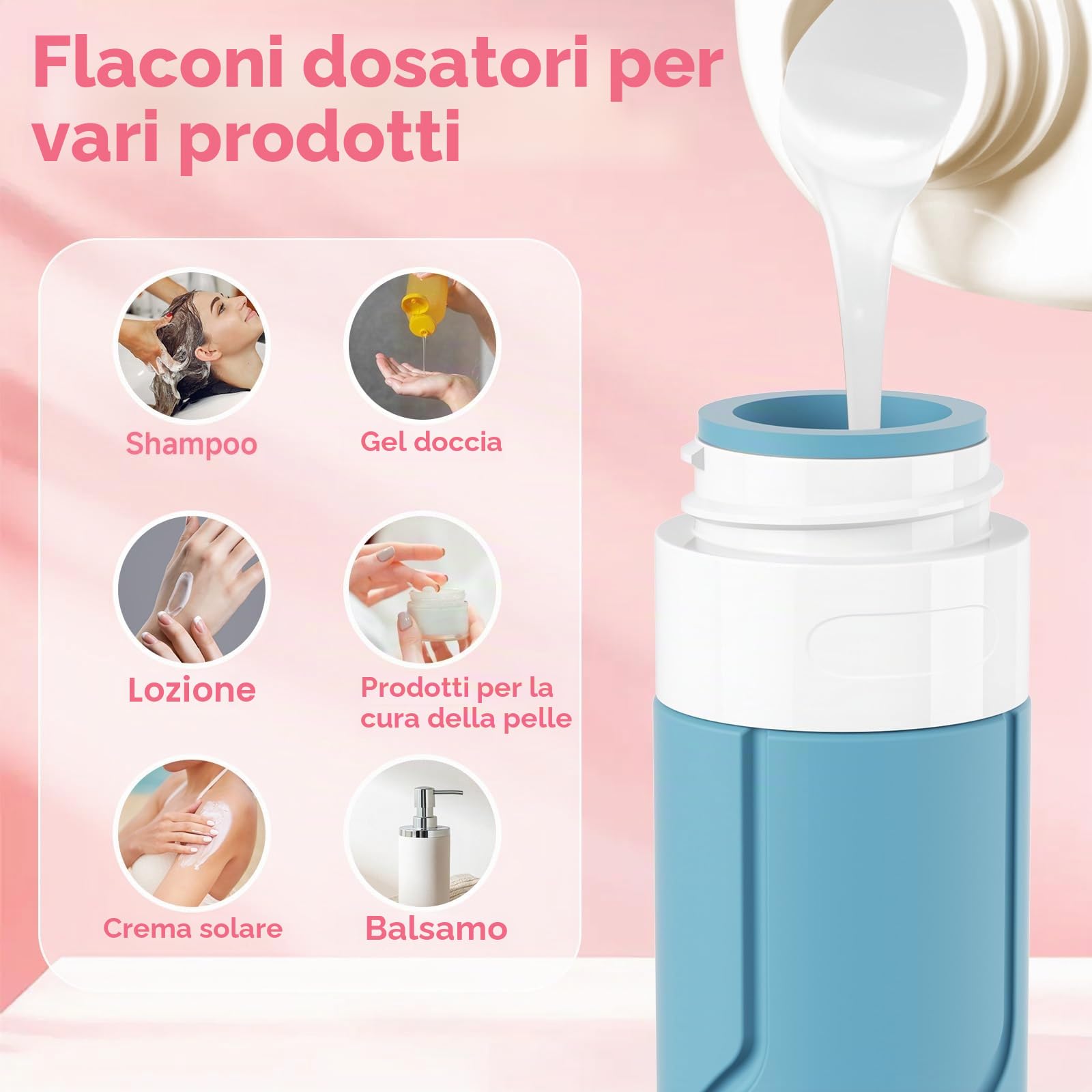 Alyvisun Set da 14 Contenitori da Viaggio in Silicone, Flaconi da Viaggio 100 ml & Vasetti 30 ml con Accessori, Kit Viaggio Liquidi Antiperdita e Ricaricabile per Shampoo, Lozione, Creme