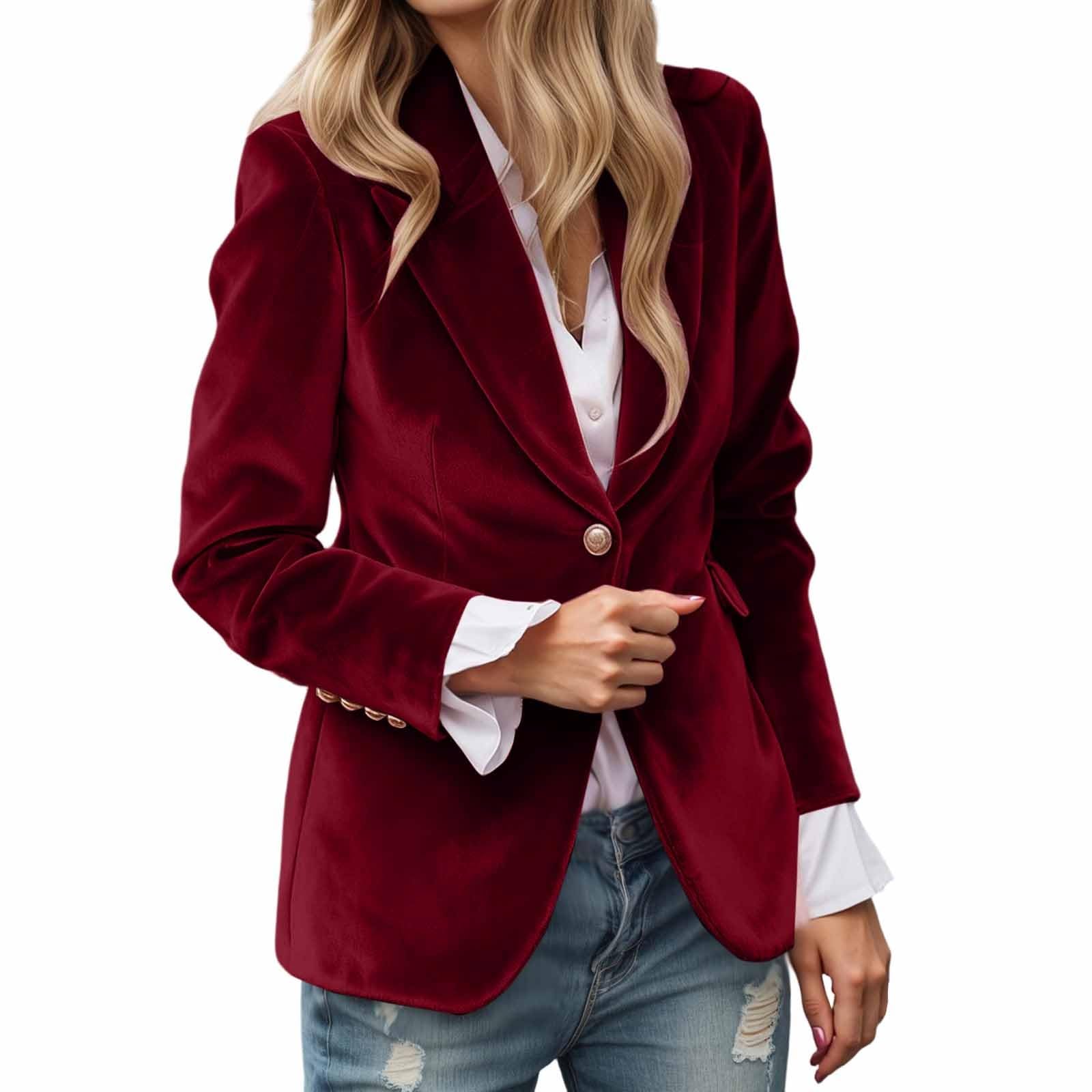 Aniywn Velvet Blazer Women Vintage Velvet Jacket Suit V Neck Work Office Short Coat Suit Business Button Up