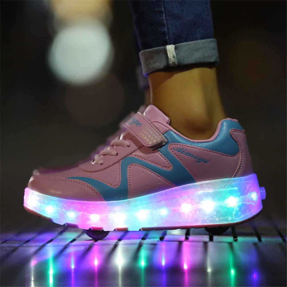 Axcer LED USB Aufladen Leuchtend Schuhe mit Doppelt Rollen Ultraleicht Einziehbar Outdoor Sportschuhe 7 Farbe Farbwechsel Blinkschuhe Skateboardschuhe Blinking Gymnastik Sneaker für Junge Mädchen