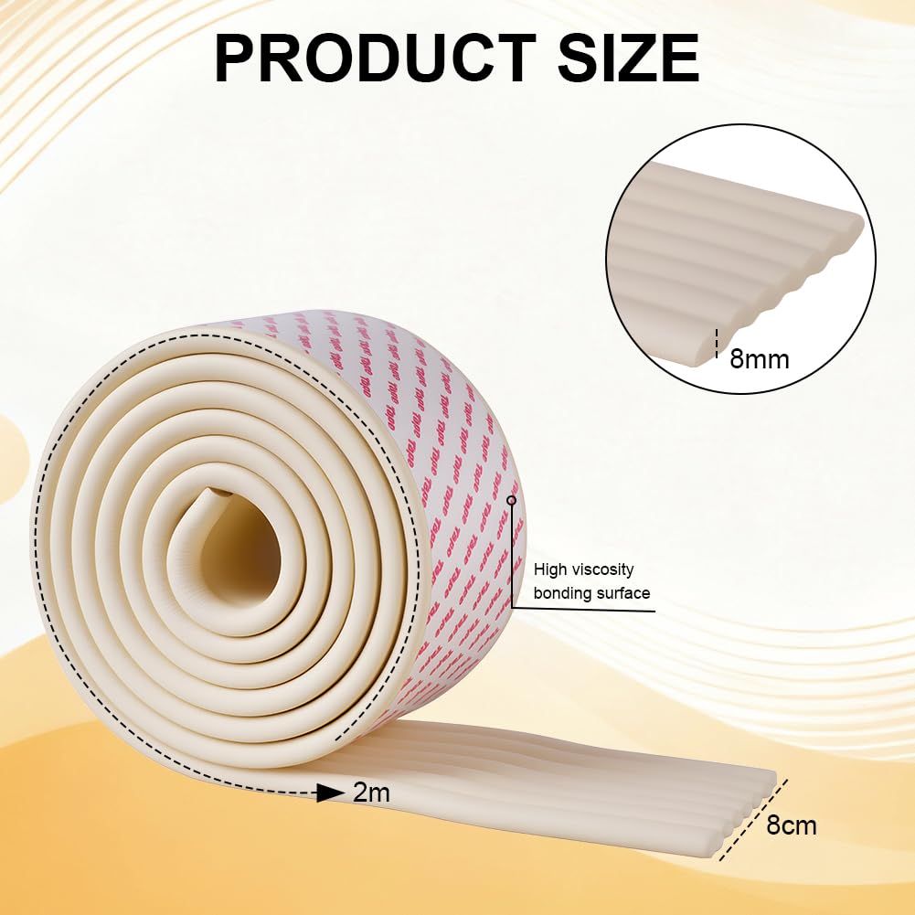 Bandes de Sécurité en Mousse, 2m x 8cm Bande de Protection De Bord De sécurité d-e Type W, Bandes d-e Mousse Autocollantes pour Enfants, pour Tableau, Chaise, Meubles, Escalier(Blanc Ivoire)