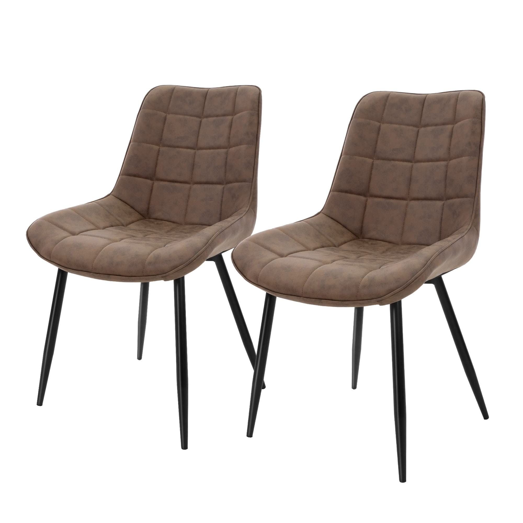 ML-Design Set di 2 Sedie per Sala da Pranzo Marrone con Schienale Sedia per Cucina con Rivestimento in Ecopelle Imbottita Gambe in Metallo Sedia Salotto Soggiorno Materiale Traspirante e Morbido