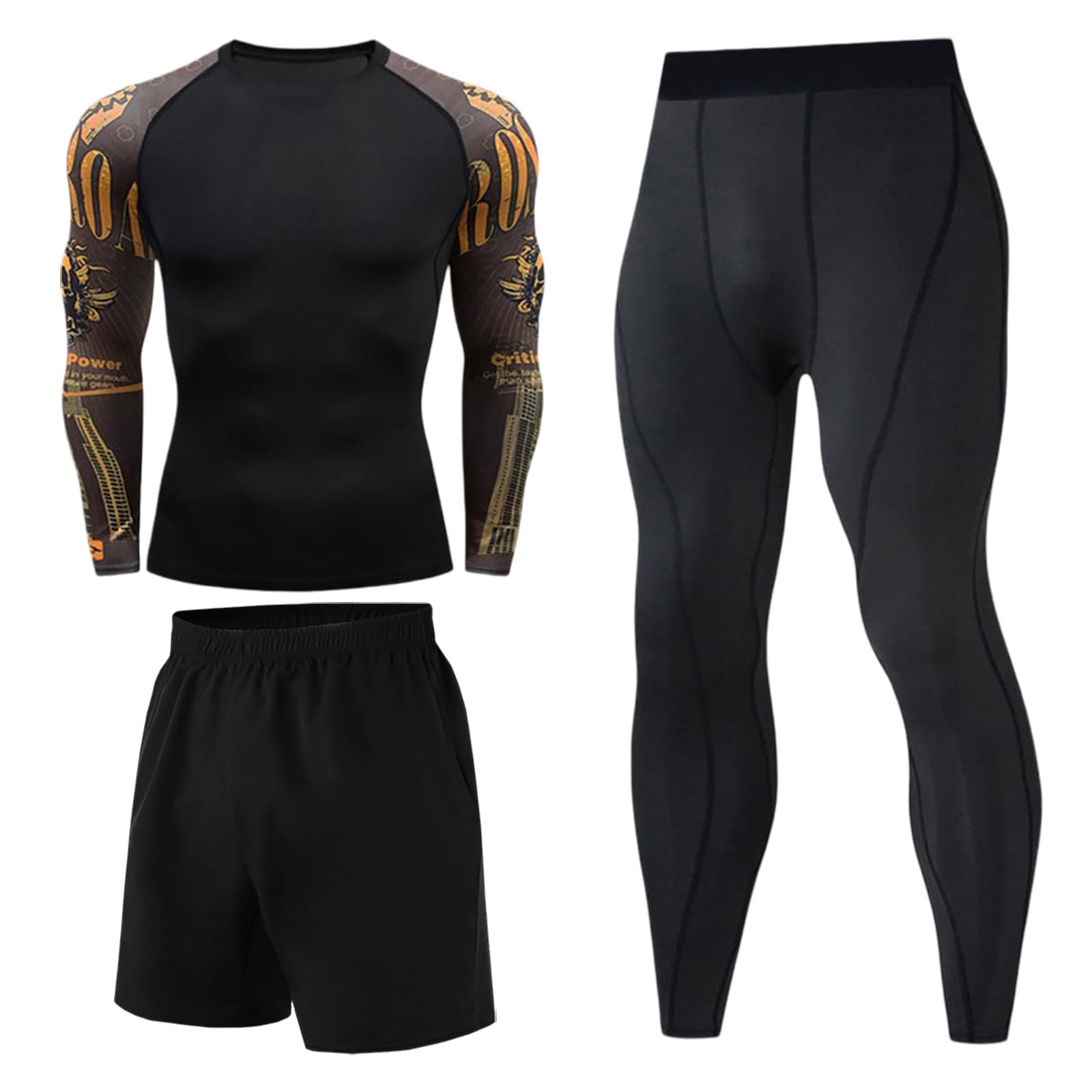 Tuta sportiva da uomo, 2 pezzi, ad asciugatura rapida, traspirante, leggings atletici + top sport fitness, biancheria intima funzionale a compressione, abbigliamento da basket, abbigliamento