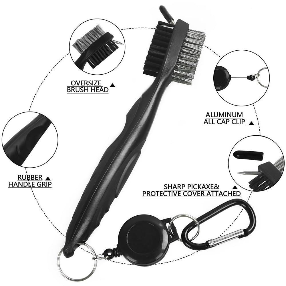 Limpiador de Palos de Golf Cepillo de Doble Cara Nailon y Acero para Limpieza de Grooves