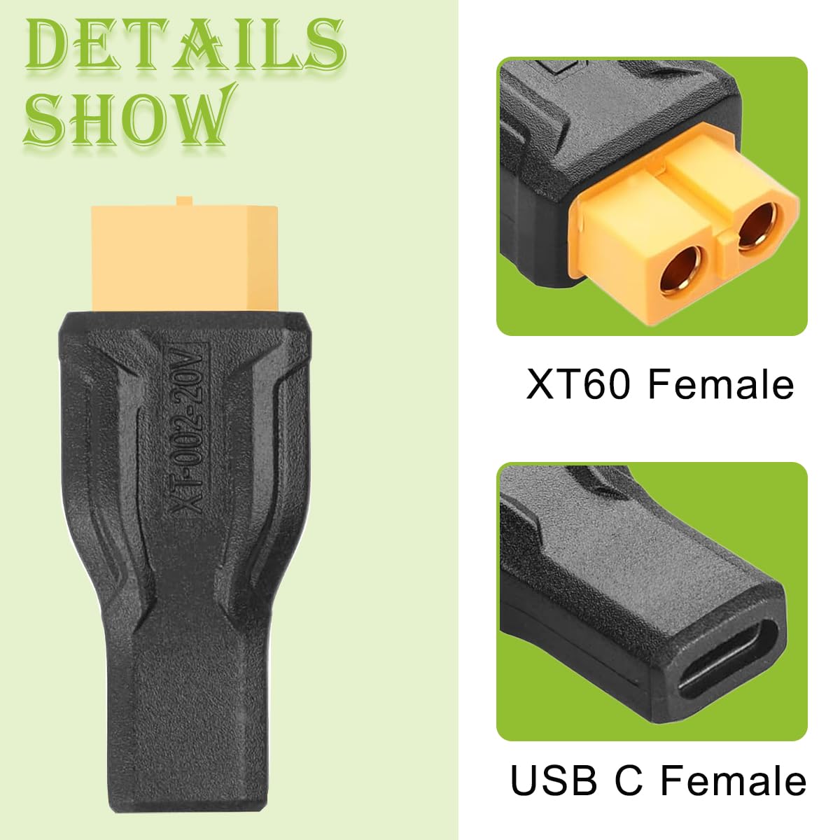 Xiatiaosann 4 szt. Adapter USB C do XT60 USB typu C żeński do XT60 żeński adapter przedłużający do akumulatora LiPo samochód RC FPV Dron Laptop