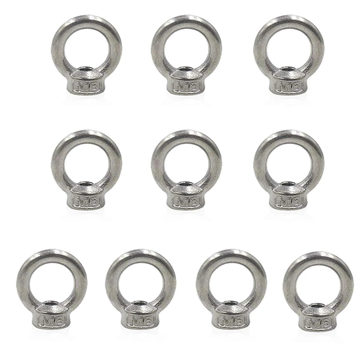 Eye Nut 10pcs M6/M8 Metric Ring Shape Lifting Eye Nuts 304 Stainless Steel Threaded Nut Fastener(M6)