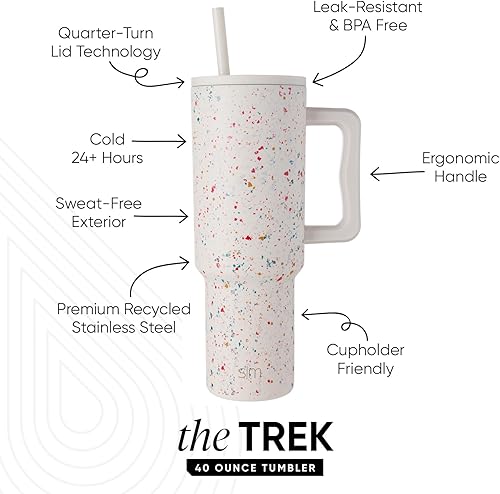 Miniatura 156 de Simple Modern Colección Trek Vaso de 40 fl oz con asa y tapa con popote, botella de agua reutilizable de acero inoxidable, aislada, de viaje, apta