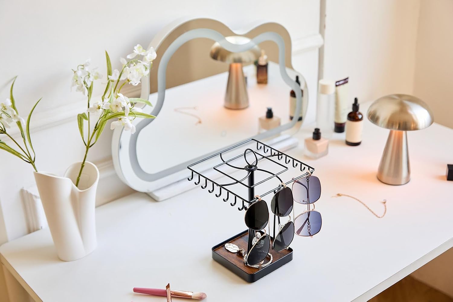 Sunglasses Organizer 360° Rotating Glasses Holder Stand for 18 Pairs Rustic Eyeglass Holder Display Rack for Tabletop, Nightstand, Dresser, Black
