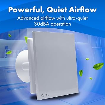 Devola 100mm Designer Bathroom Extractor Fan with Timer | 4 inch Quiet Tile Extractor Fan, Made in Britain (Overrun Time Delay) - DVQTF100T