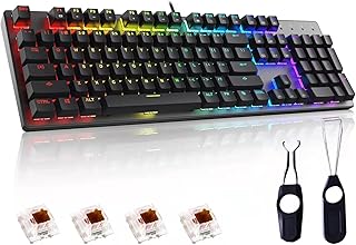 PC Gaming Keyboards RGB Backlit Mechanical Keyboard ABS keycap Programmable Macro Detachable USB-C Wired Keyboard for Windows PC (104 Keys Brown Switch)